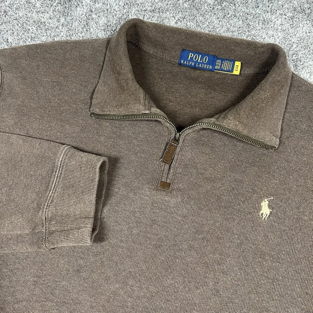 Polo Ralph Lauren Estate Rib Sweater Men's XXL 2XL Brown 1/4 Quarter Zip Cotton